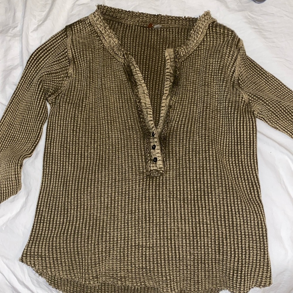 Waffle knit Henley long sleeve